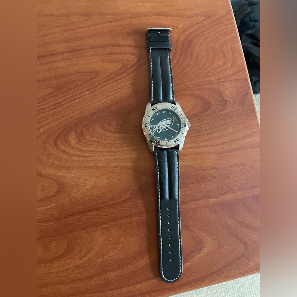 Philadelphia Eagles Black Leather Sports Watch